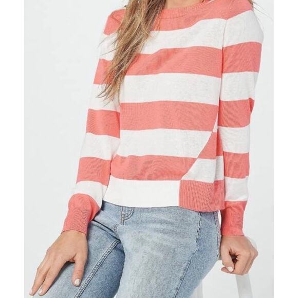Candace Cameron Bure Sweaters - Candace Cameron Bure Lightweight Pink & White Striped Sweater - Large